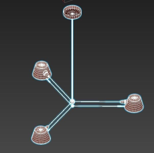 spread chandelier with three lamps hanging from it 3D model_2