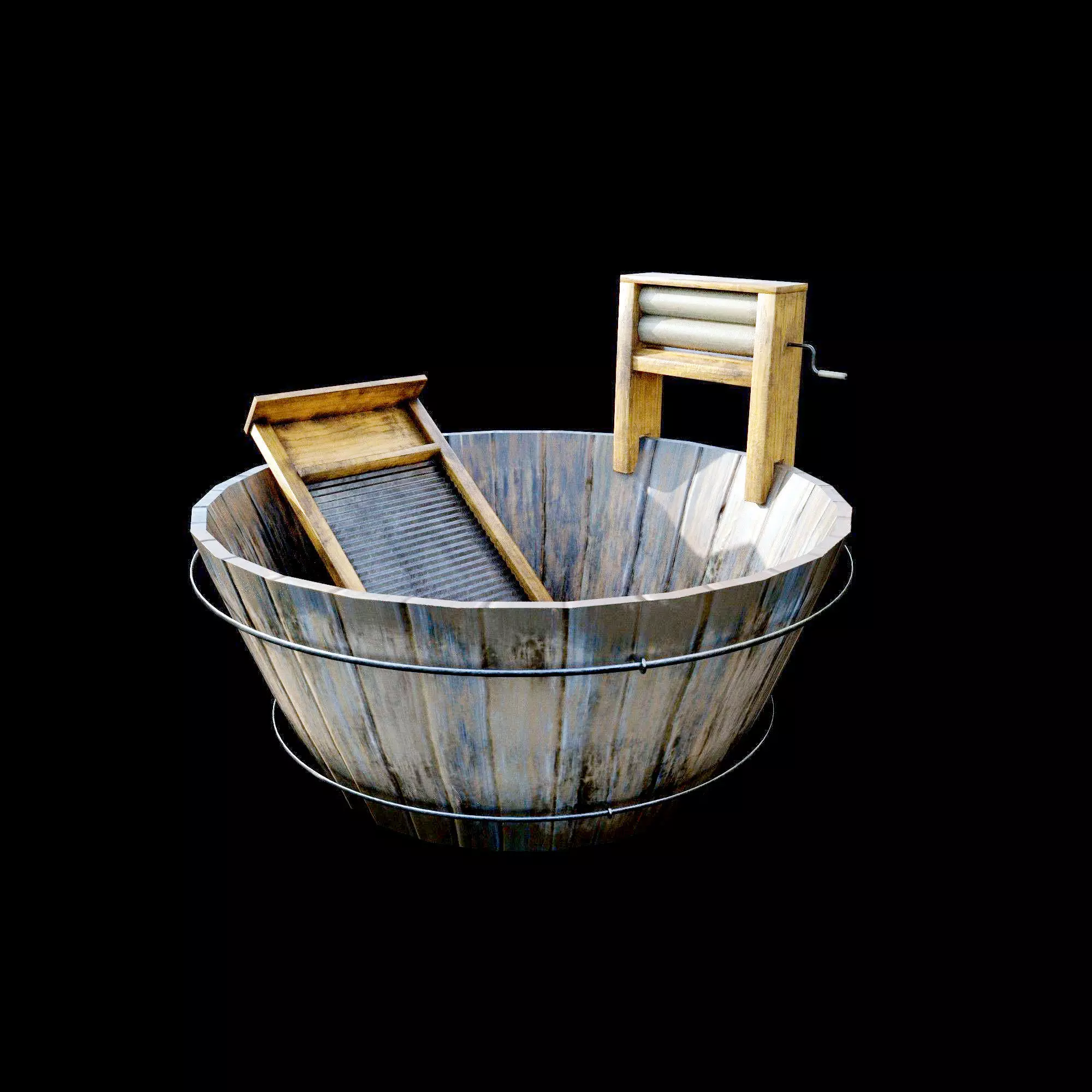 Washboard basin wood old PBR texture Low-poly 3D model_0
