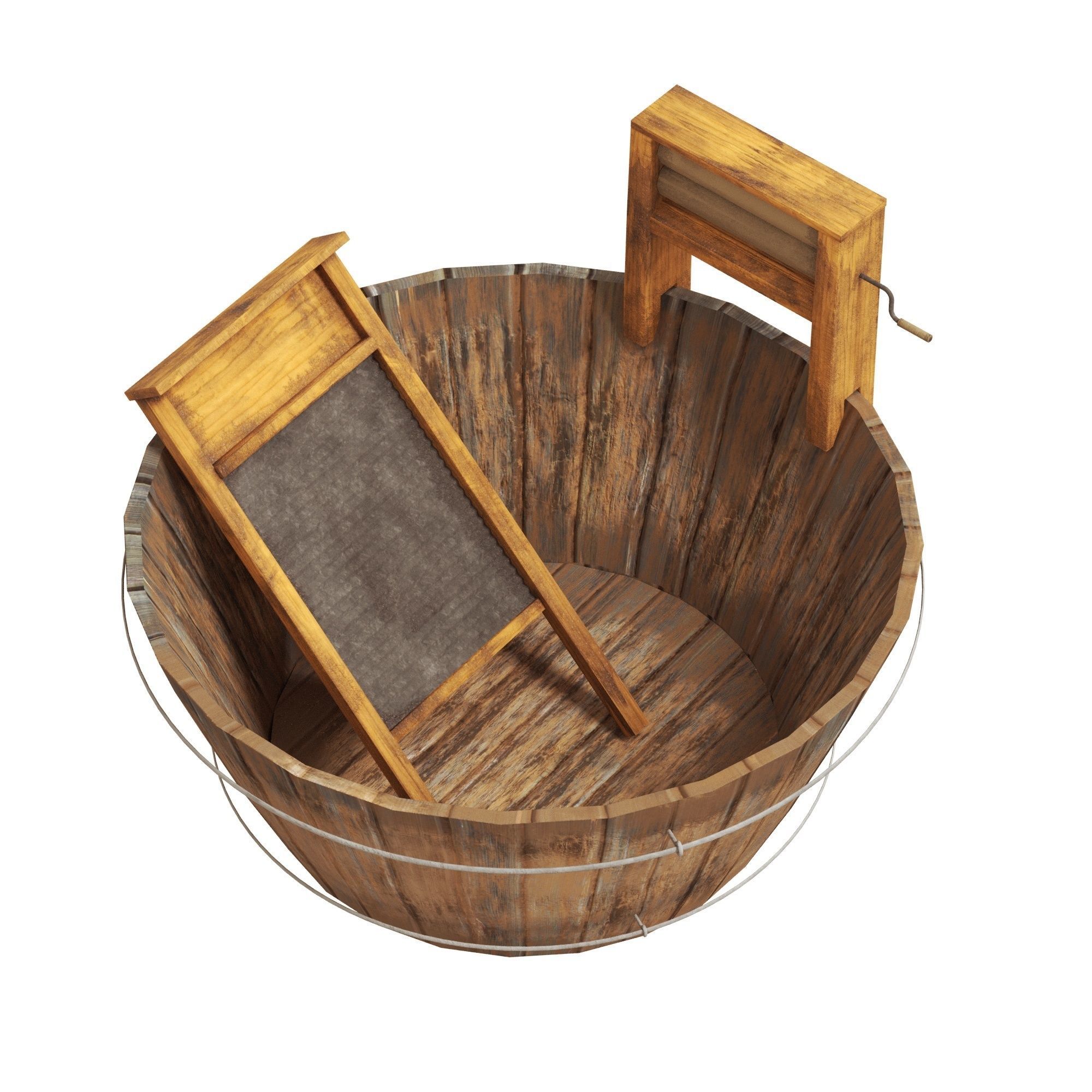 Washboard basin wood old PBR texture Low-poly 3D model_2
