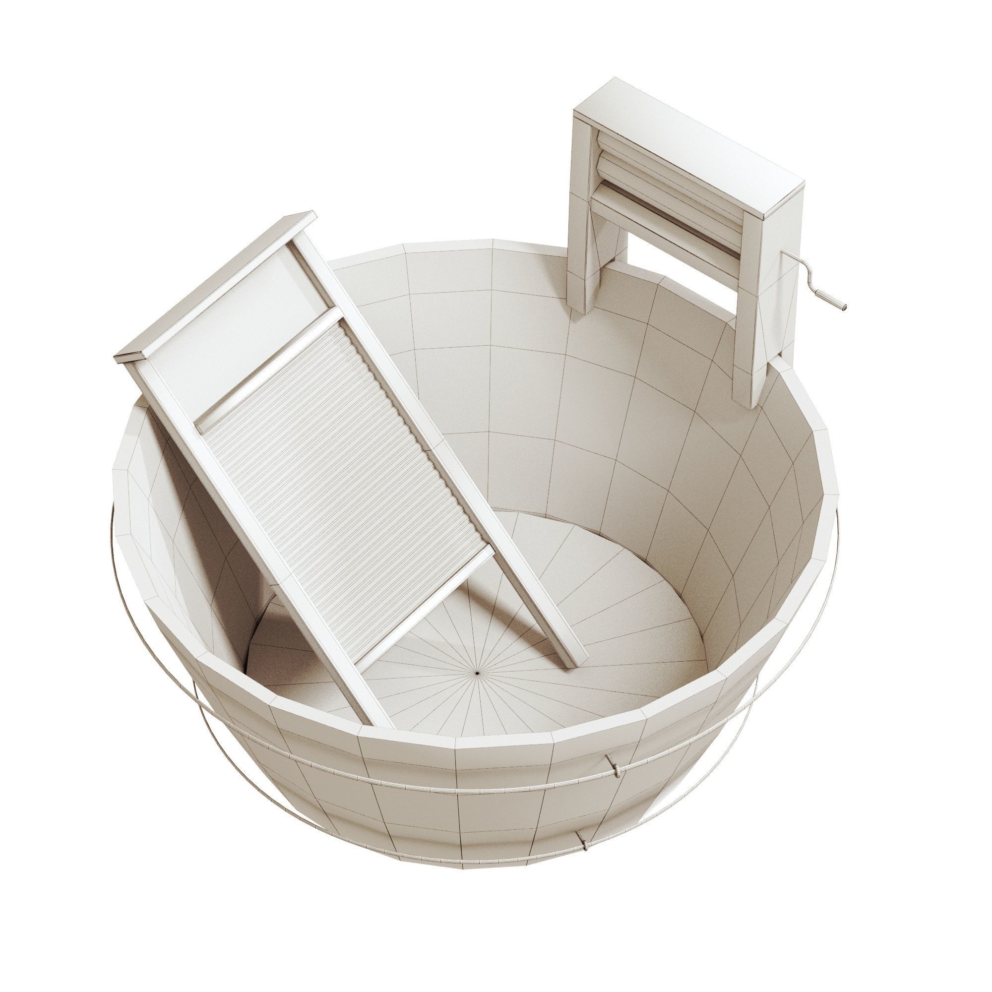 Washboard basin wood old PBR texture Low-poly 3D model_3