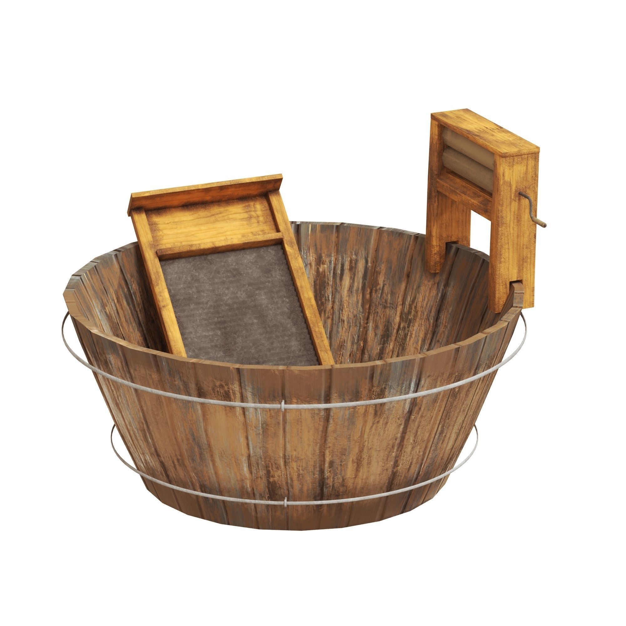 Washboard basin wood old PBR texture Low-poly 3D model_1