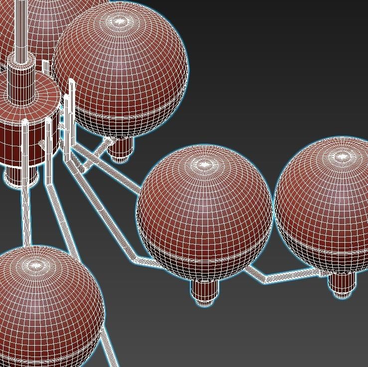 tummm modern chandelier with brass and glass globes 3D model_4