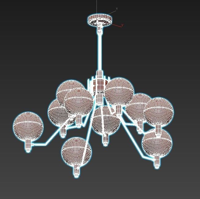 tummm modern chandelier with brass and glass globes 3D model_2