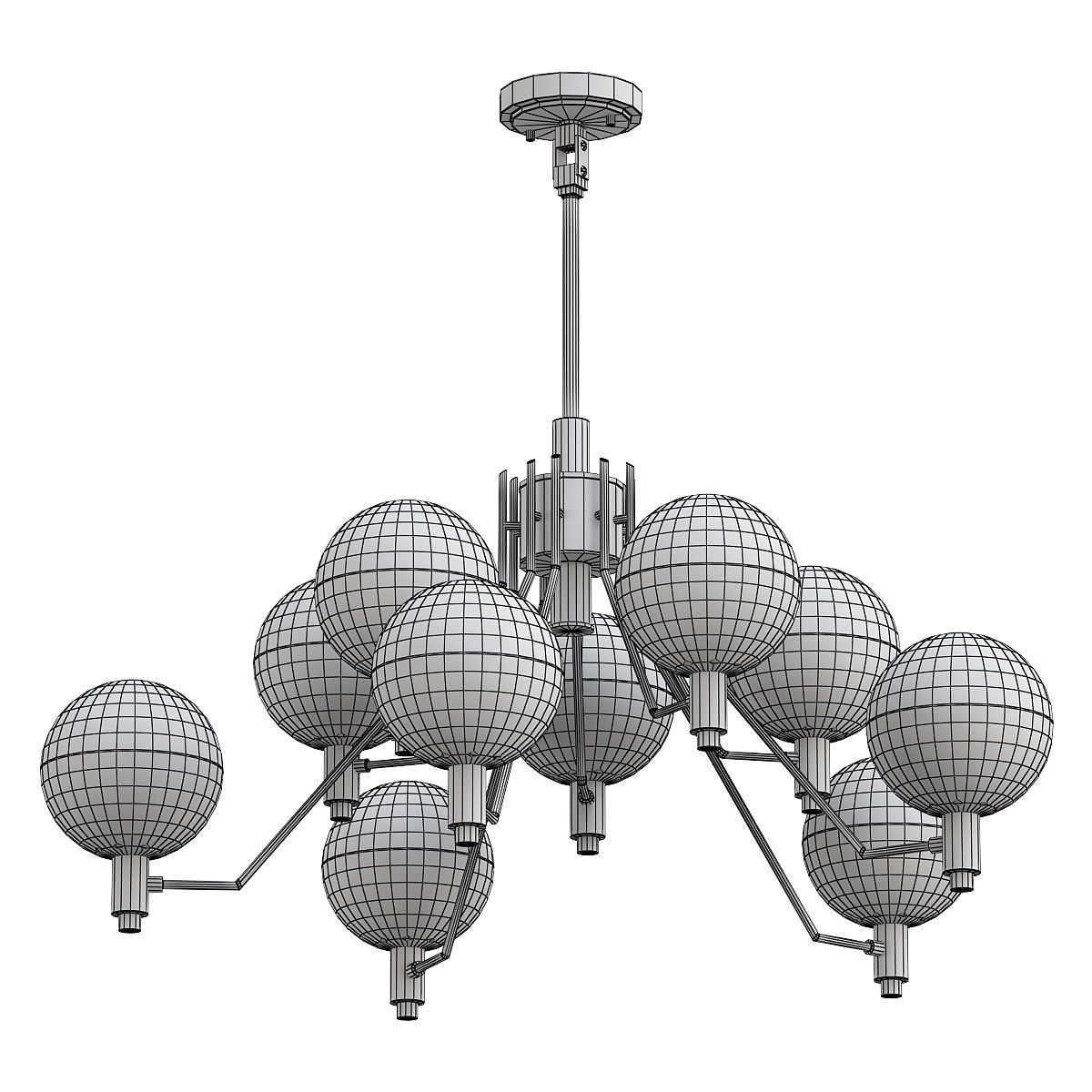 tummm modern chandelier with brass and glass globes 3D model_1
