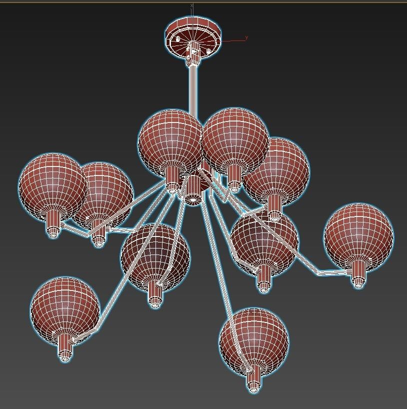 tummm modern chandelier with brass and glass globes 3D model_6