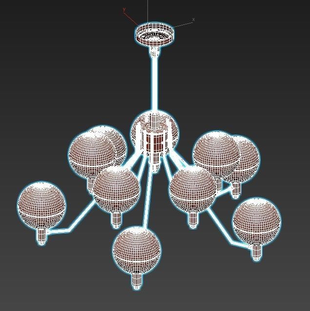 tummm modern chandelier with brass and glass globes 3D model_3