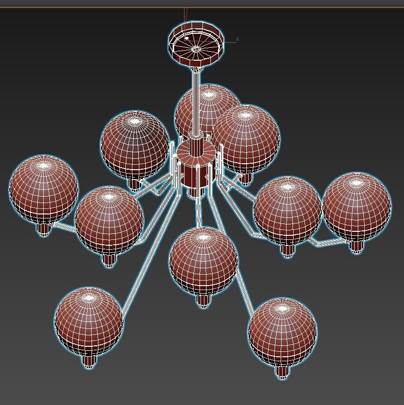 tummm modern chandelier with brass and glass globes 3D model_5