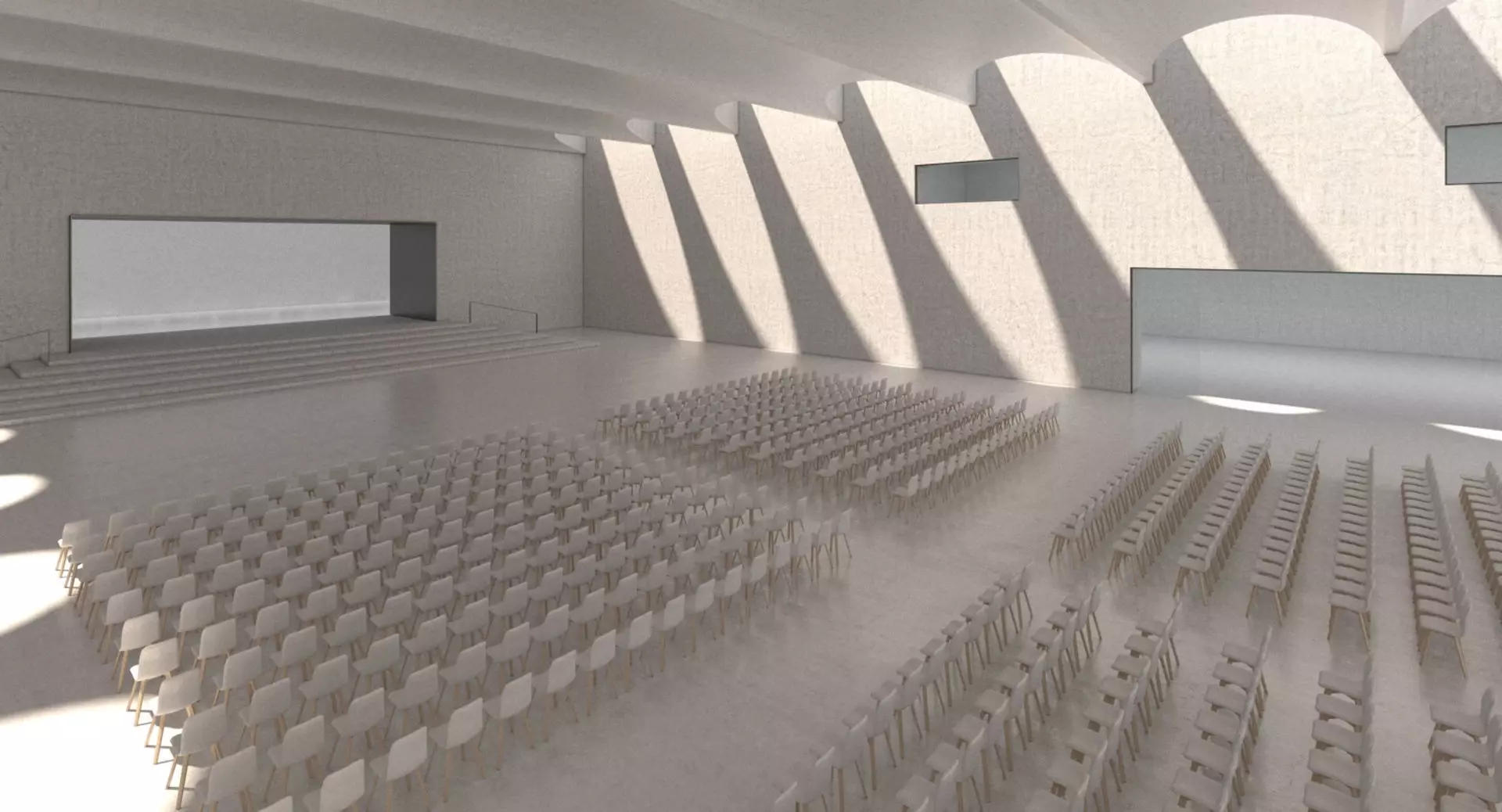 Auditorium inside of with rows of chairs 3D model