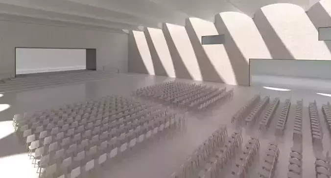 Auditorium inside of with rows of chairs