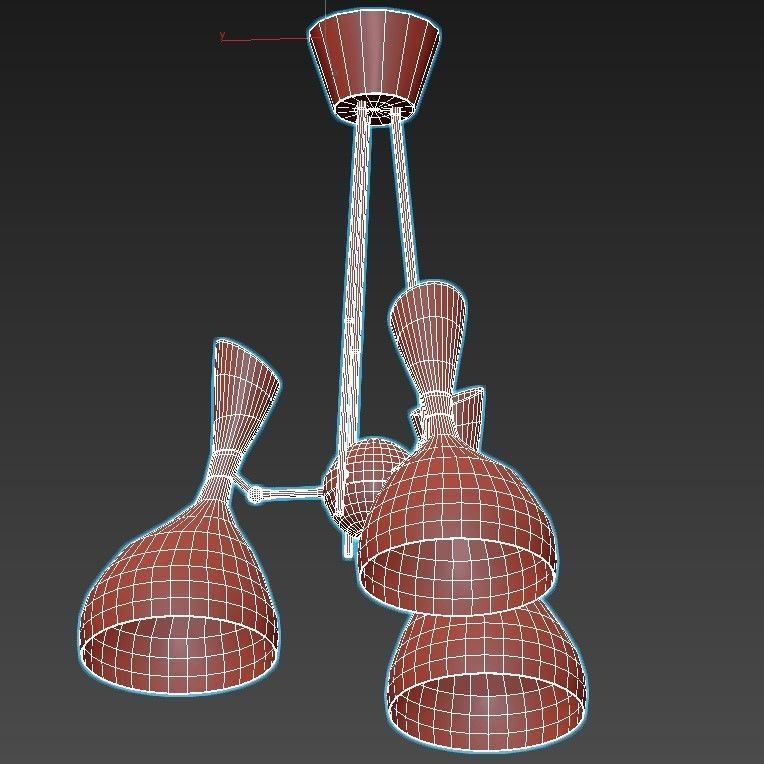 trumpet01 three light chandelier gold 3D model_5