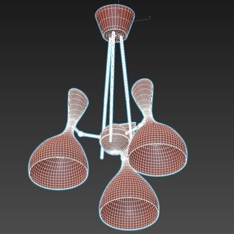 trumpet01 three light chandelier gold 3D model_3