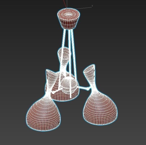 trumpet01 three light chandelier gold 3D model_2