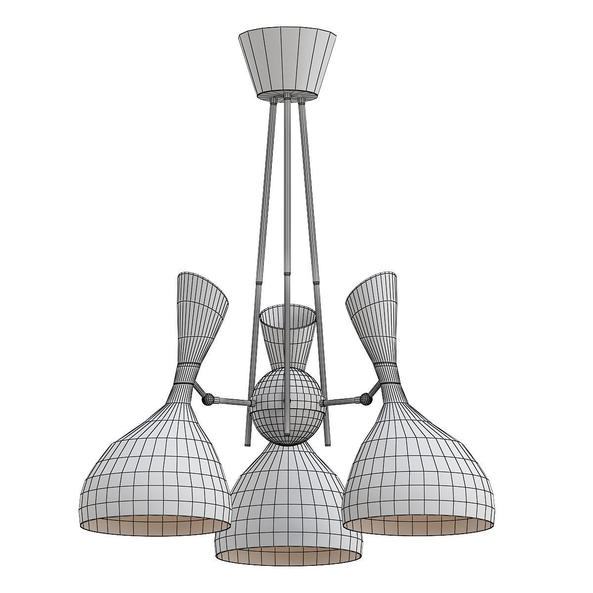 trumpet01 three light chandelier gold 3D model_1