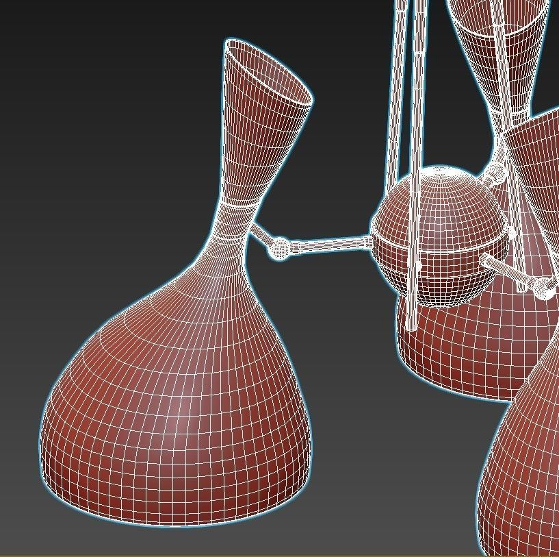 trumpet01 three light chandelier gold 3D model_4