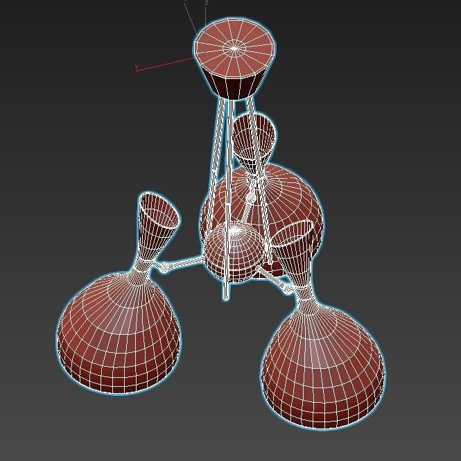 trumpet01 three light chandelier gold 3D model_6