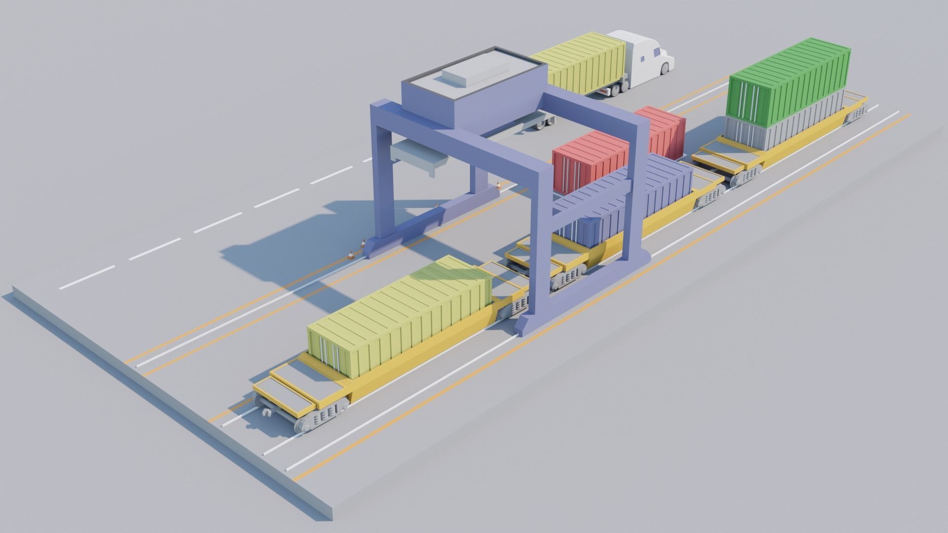 Low poly container terminal Low-poly 3D model_1
