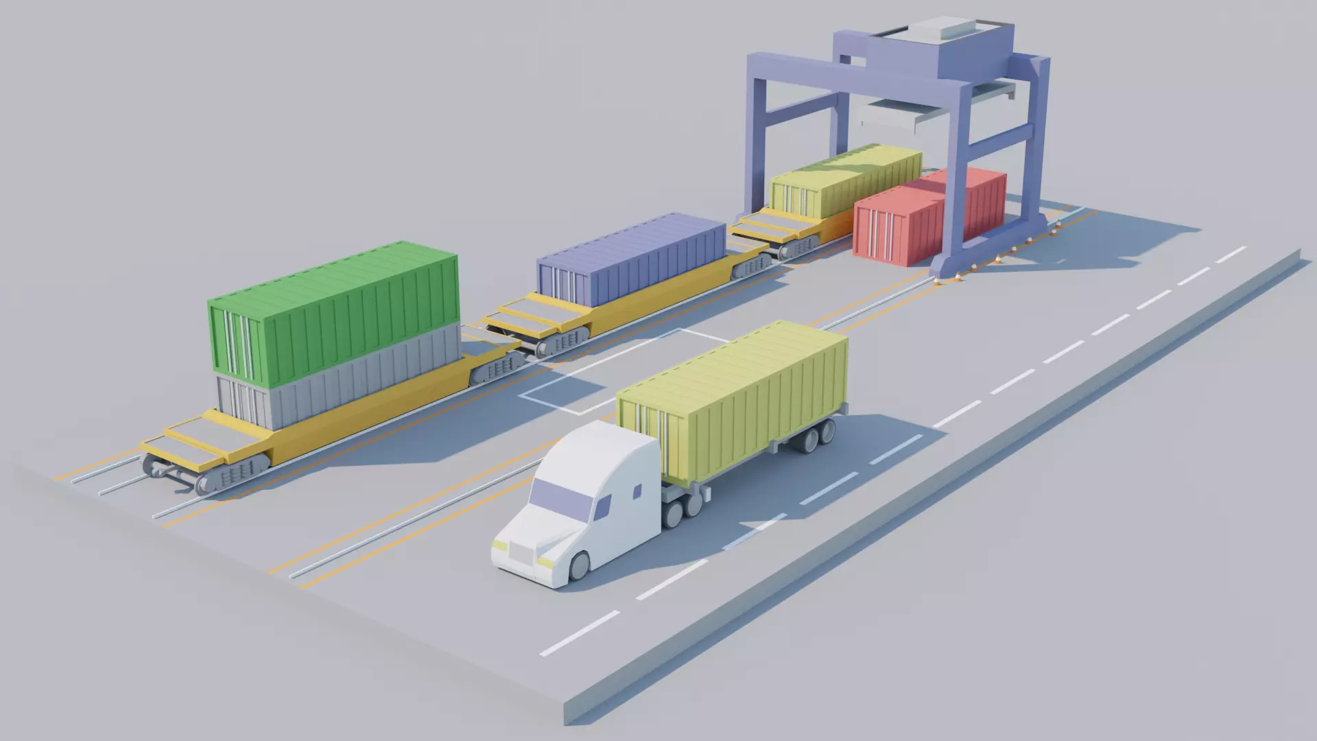 Low poly container terminal Low-poly 3D model_0