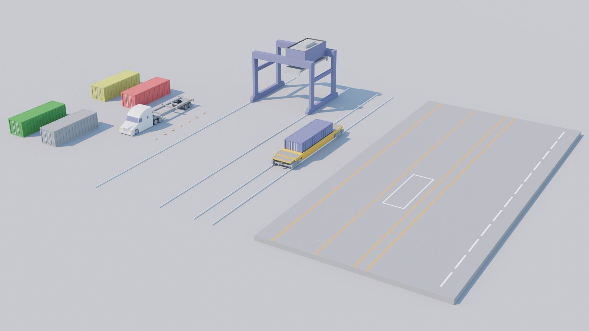Low poly container terminal Low-poly 3D model_2