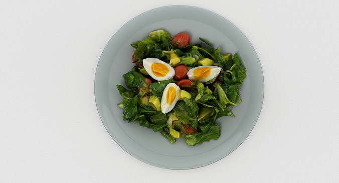 Salad 2 with eggs and tomatoes on plate 3D model 6