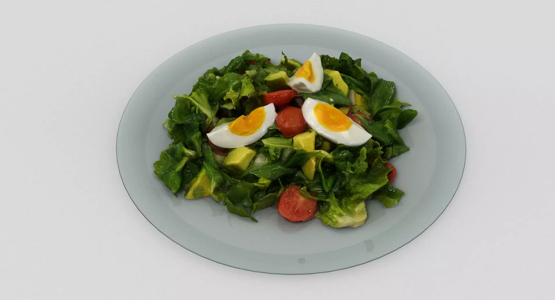 Salad 2 with eggs and tomatoes on plate 3D model_0
