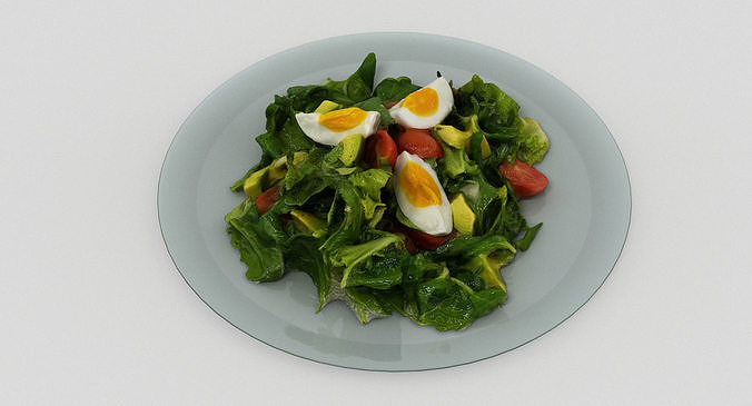 Salad 2 with eggs and tomatoes on plate 3D model 2