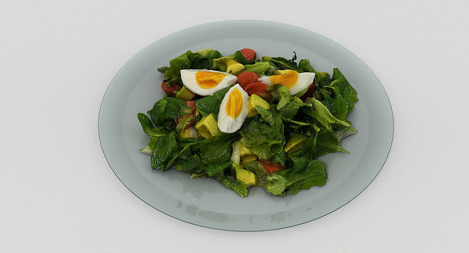 Salad 2 with eggs and tomatoes on plate 3D model 5