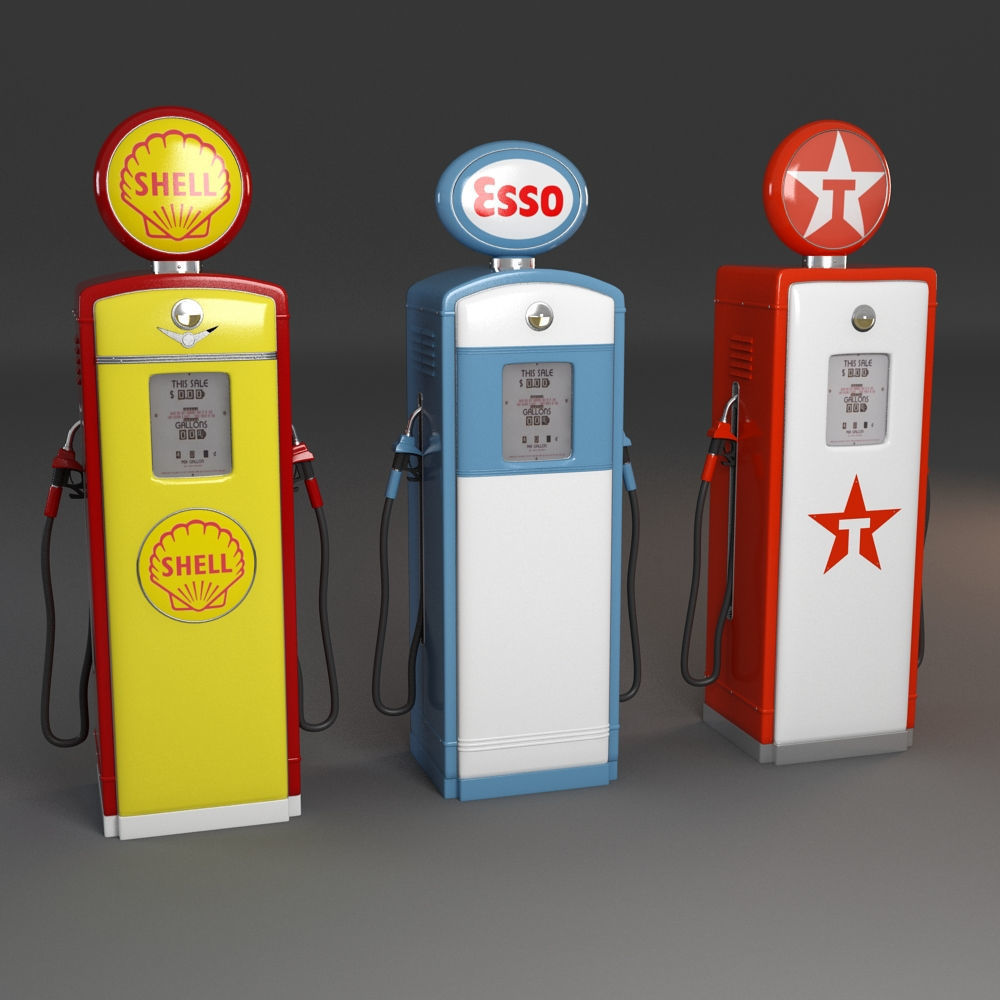 Retro Gas Pumps Set 3D model_1