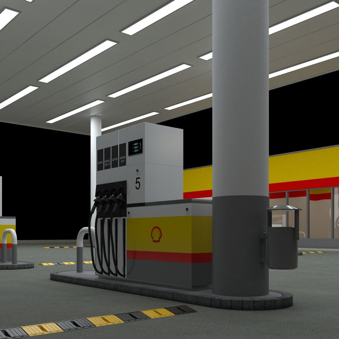 Shell Gas Station - Night Version 3D model_9
