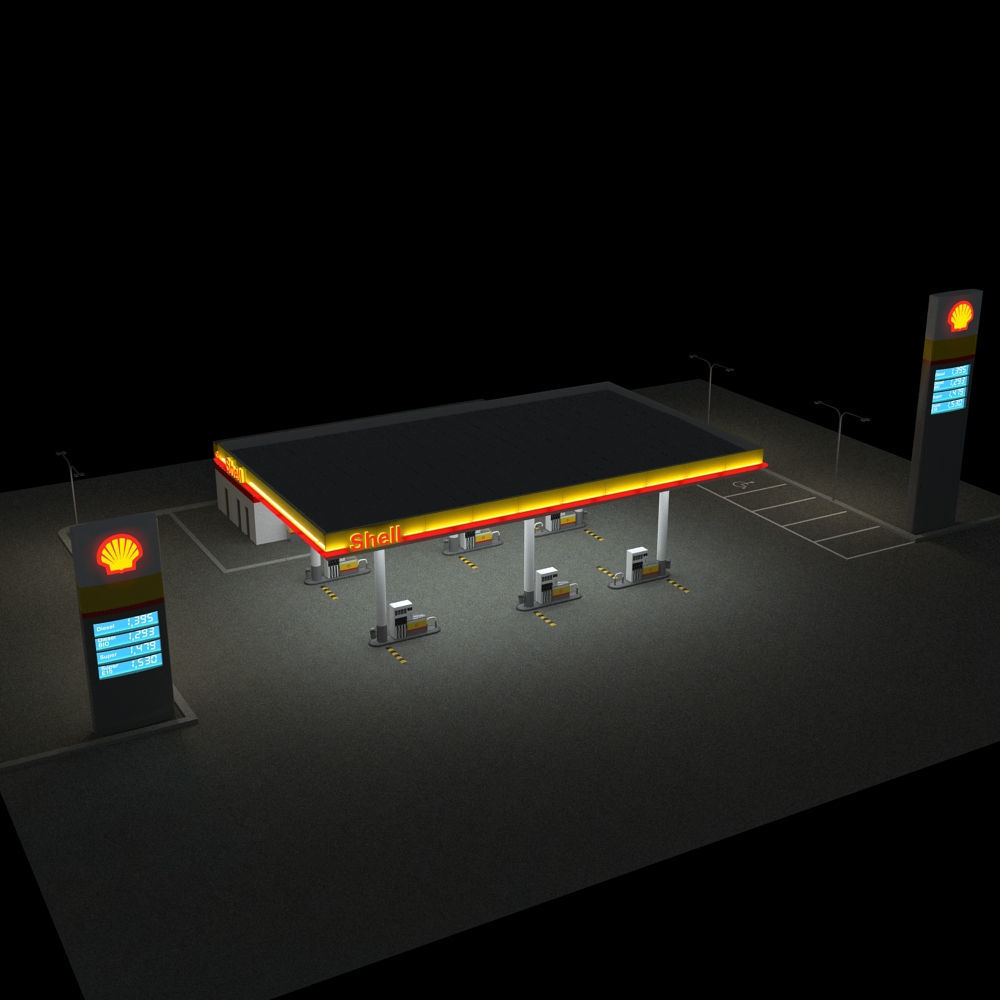 Shell Gas Station - Night Version 3D model_3