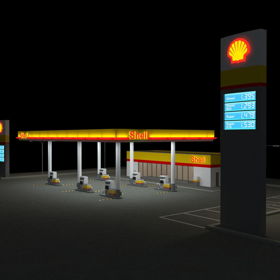 Shell Gas Station - Night Version 3D model_8