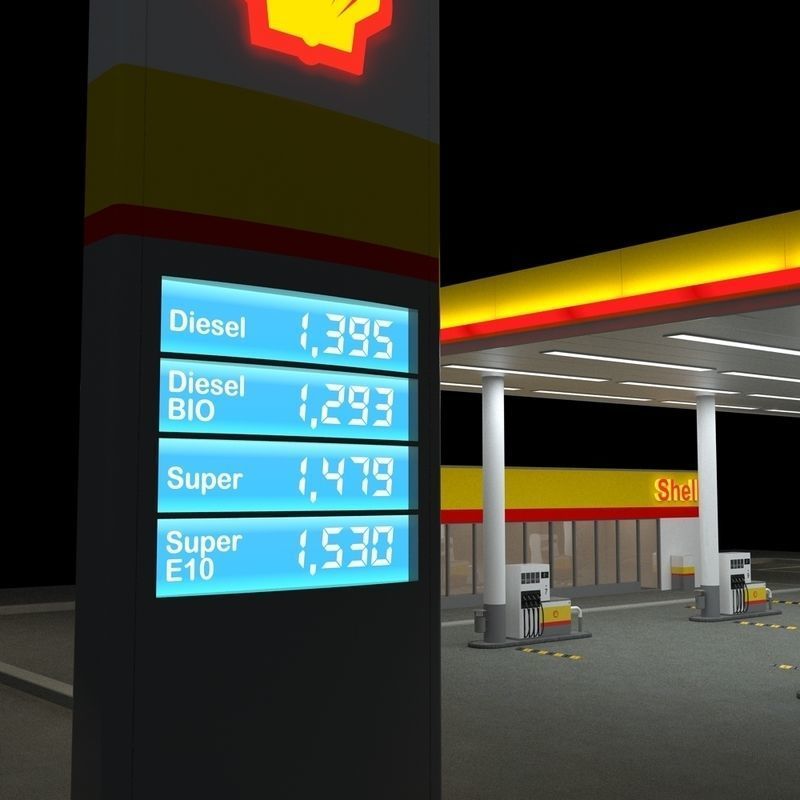 Shell Gas Station - Night Version 3D model_2