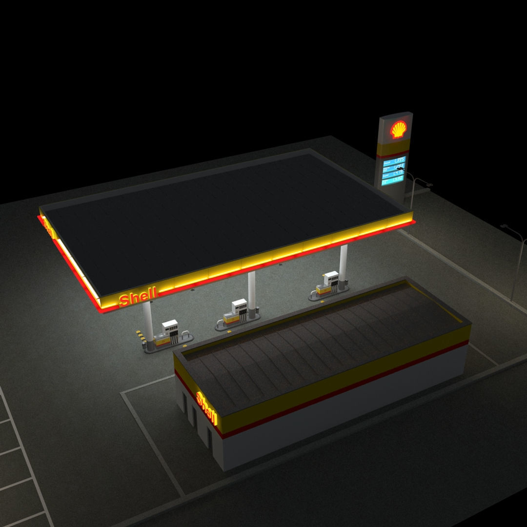 Shell Gas Station - Night Version 3D model_7