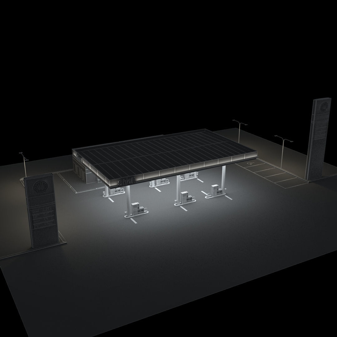Shell Gas Station - Night Version 3D model_6