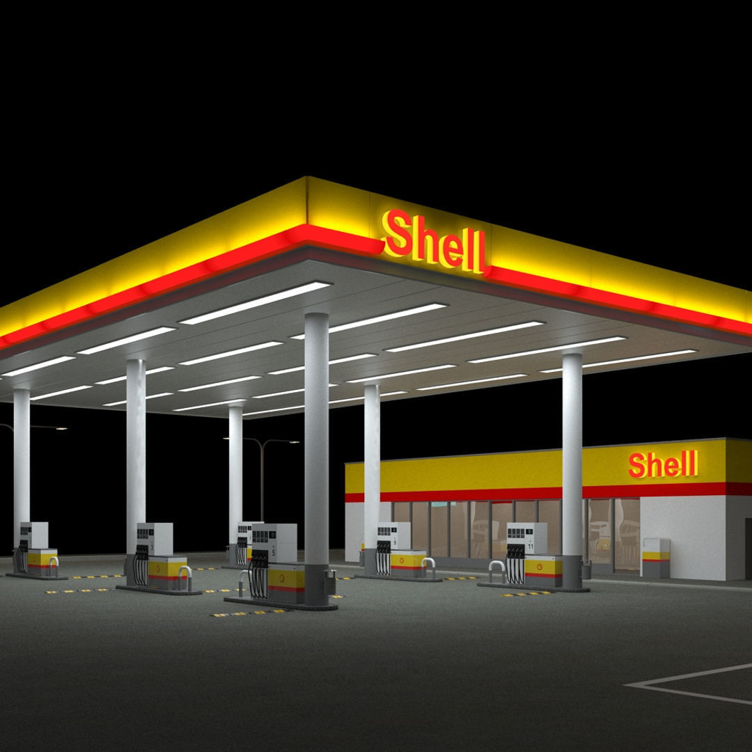 Shell Gas Station - Night Version 3D model_1