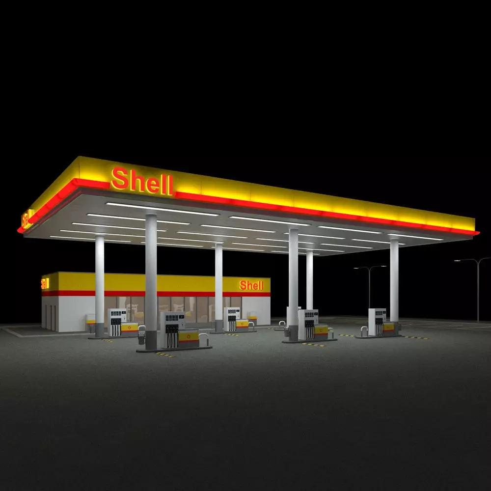 Shell Gas Station - Night Version 3D model_0