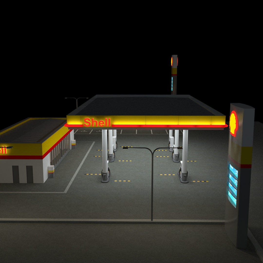 Shell Gas Station - Night Version 3D model_4