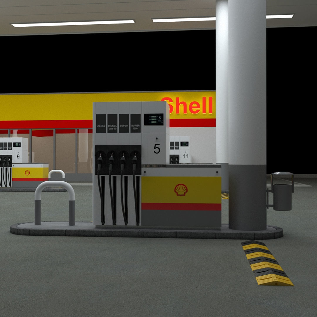 Shell Gas Station - Night Version 3D model_10