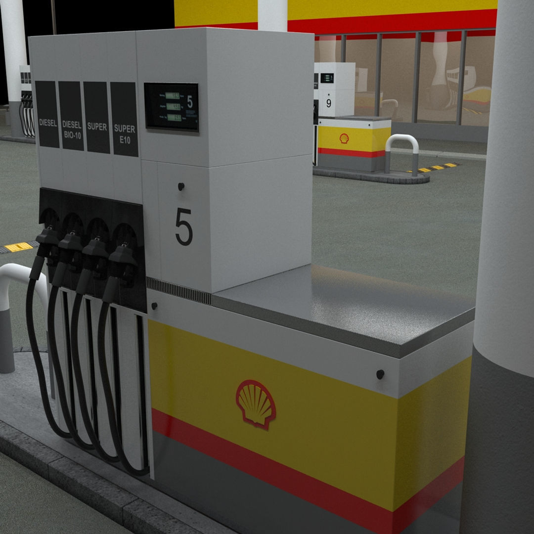 Shell Gas Station - Night Version 3D model_11