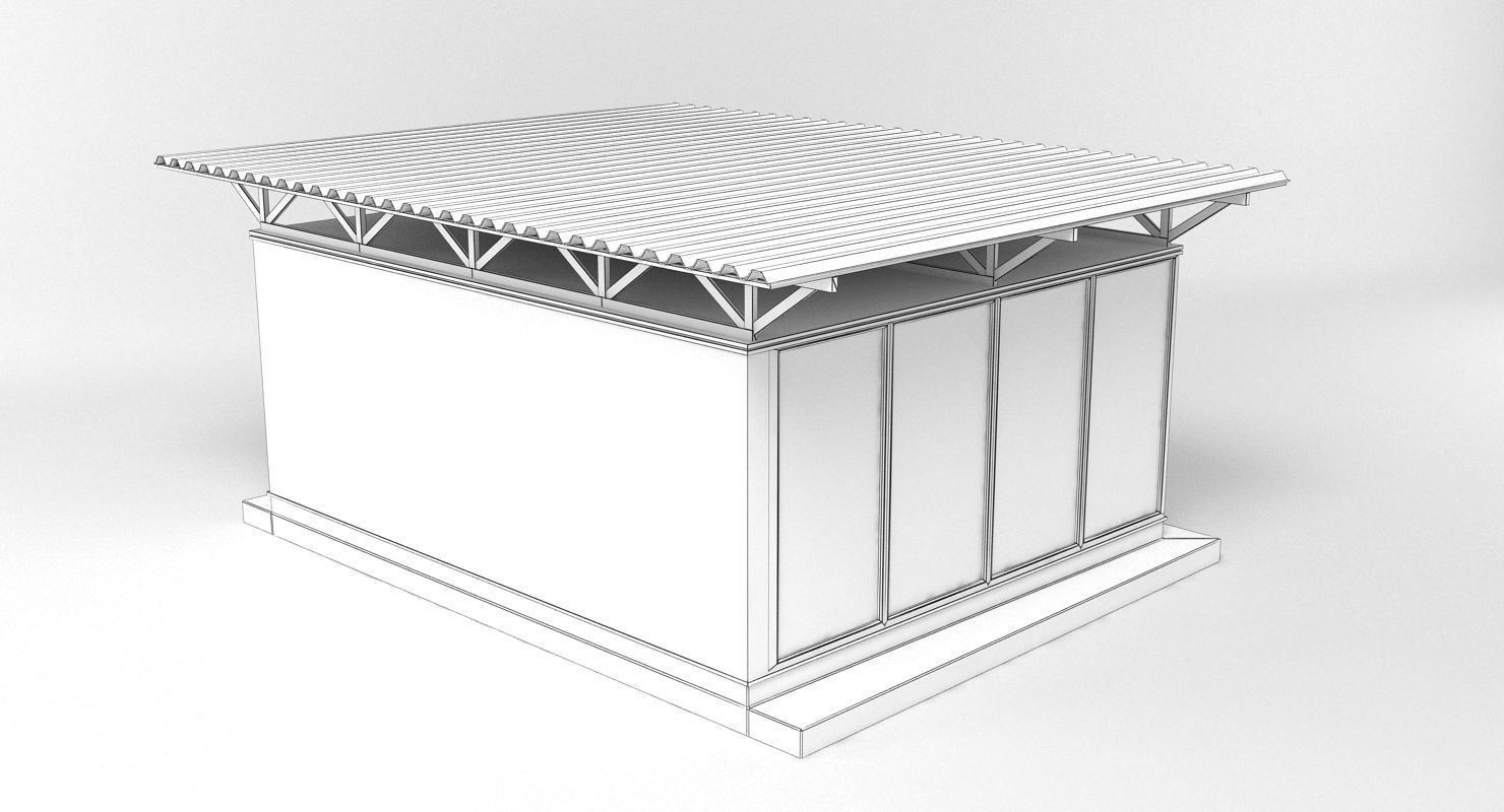 Pavilion metal building with roof 3D model_9