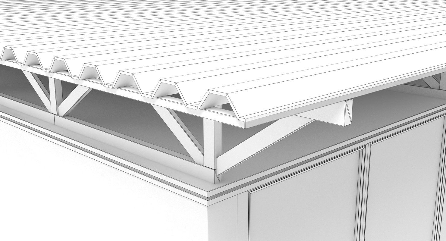 Pavilion metal building with roof 3D model_2