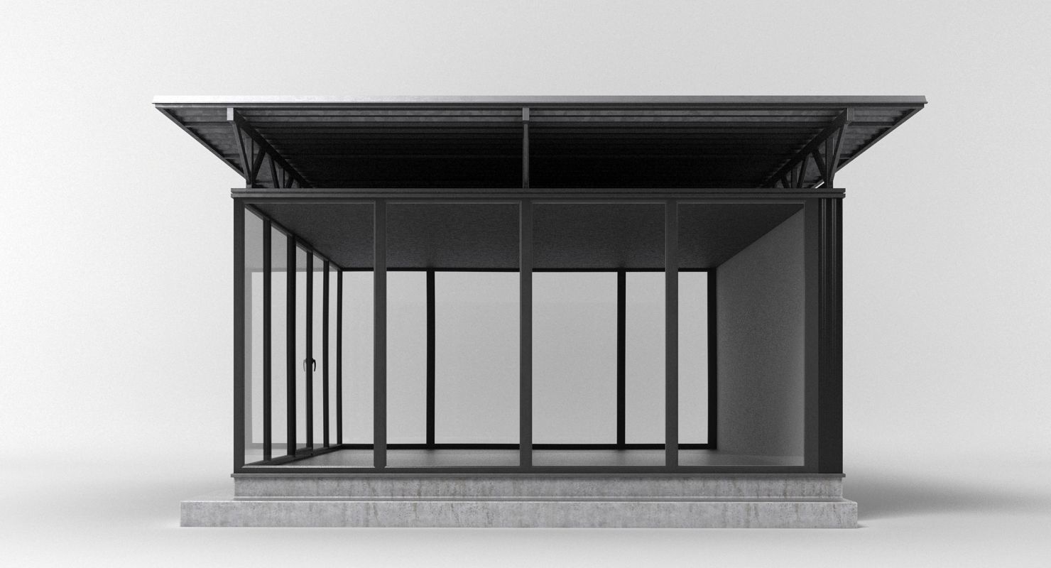 Pavilion metal building with roof 3D model_5