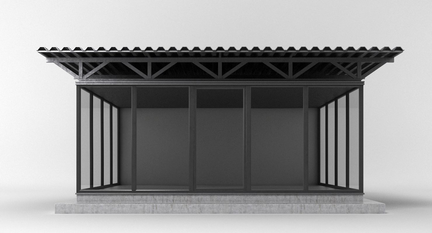 Pavilion metal building with roof 3D model_4