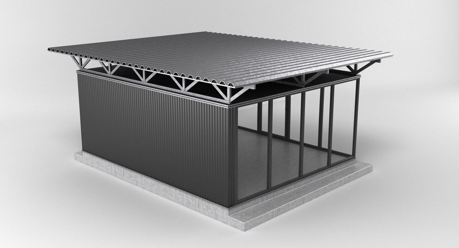 Pavilion metal building with roof 3D model_8