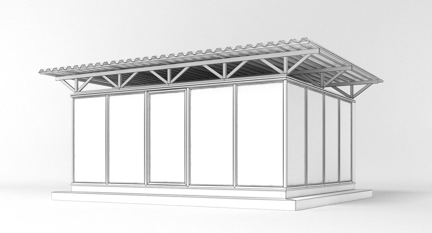Pavilion metal building with roof 3D model_3