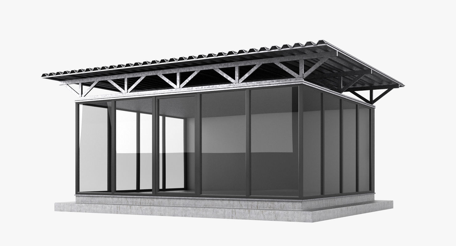 Pavilion metal building with roof 3D model_10