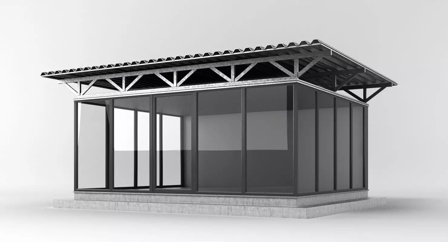 Pavilion metal building with roof 3D model_0