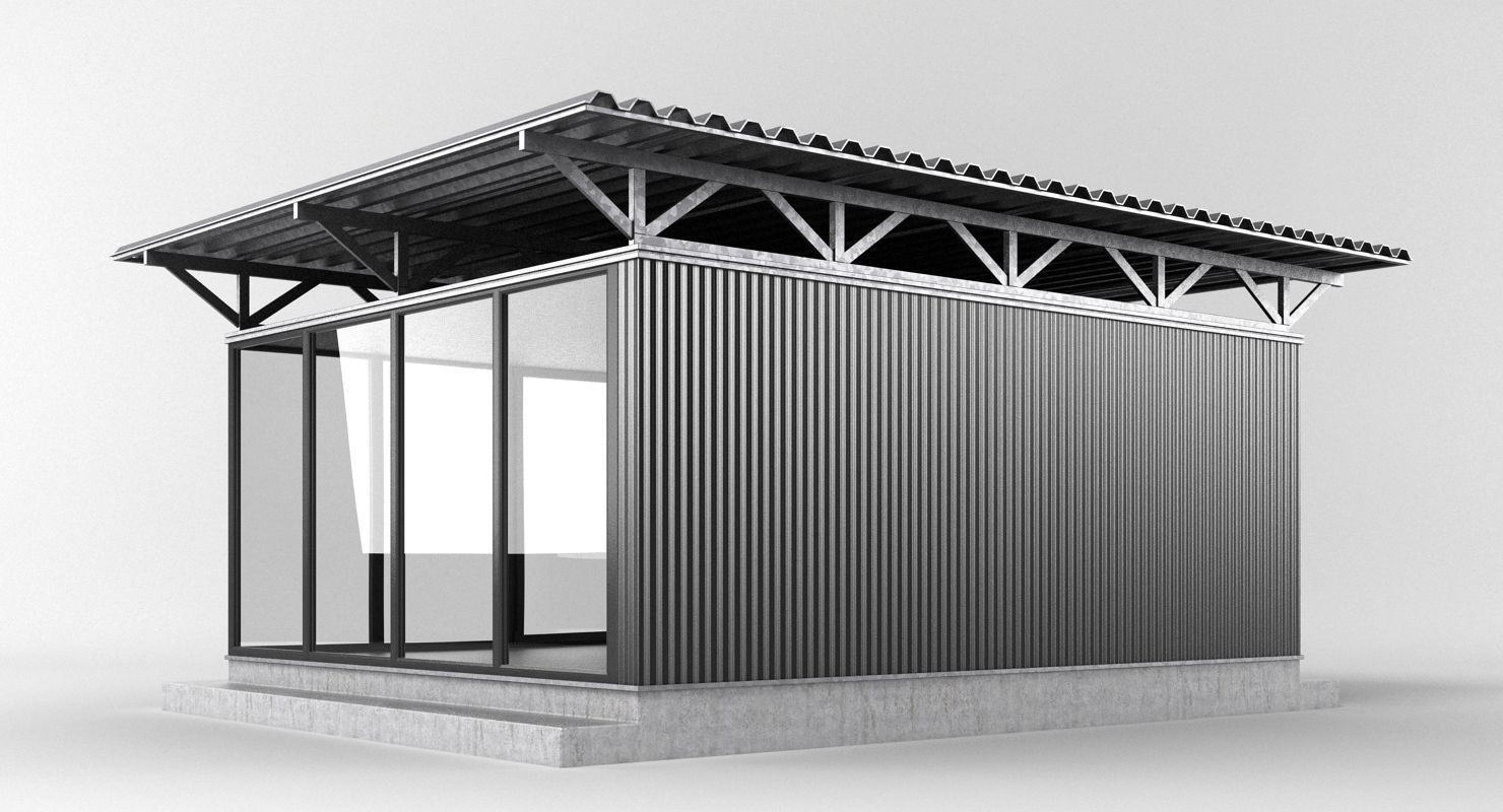 Pavilion metal building with roof 3D model_6