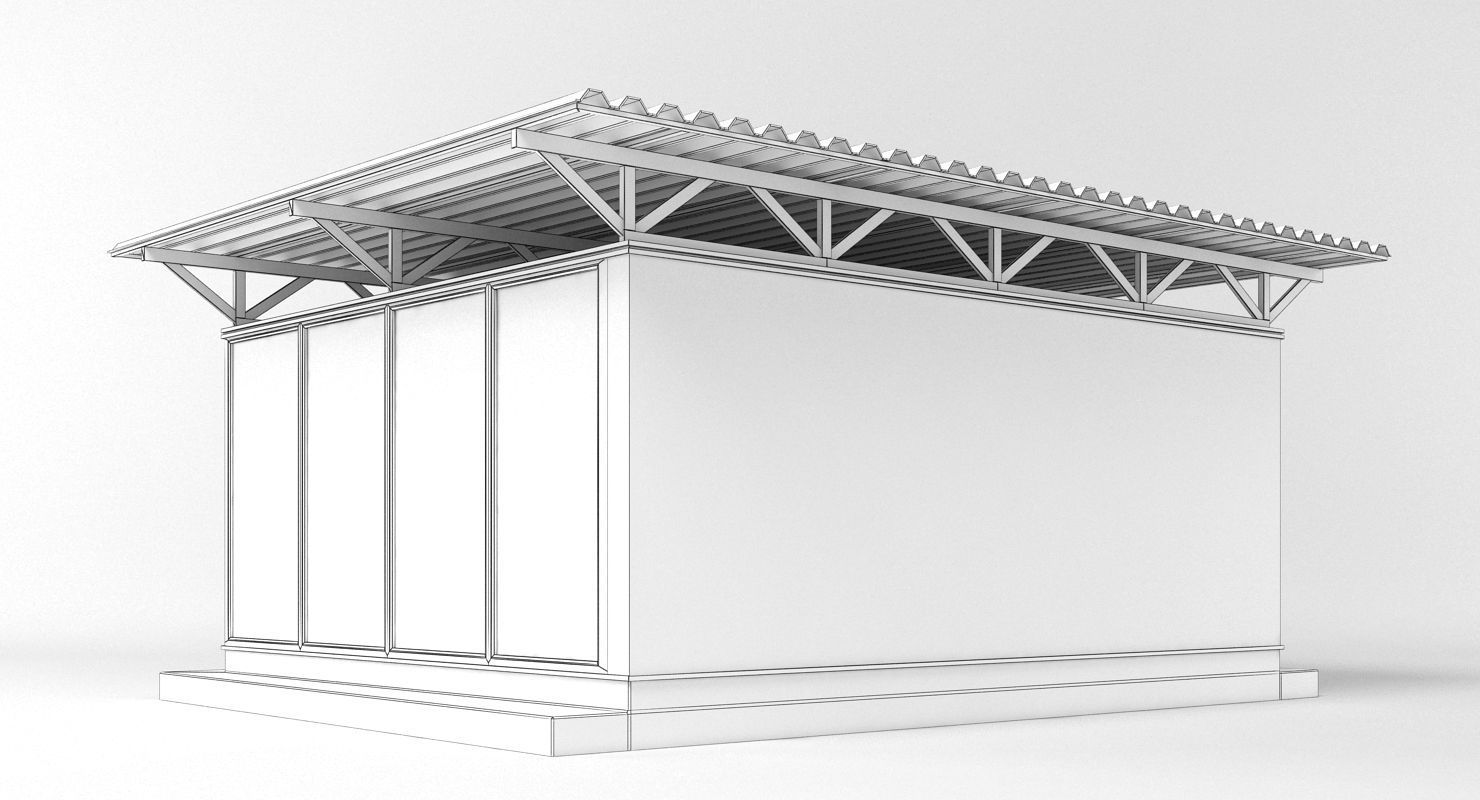 Pavilion metal building with roof 3D model_7