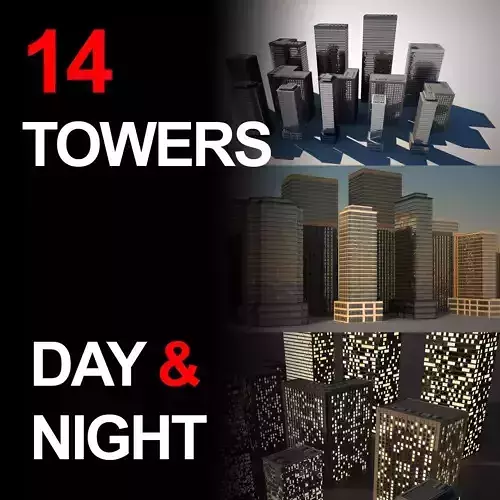 City Tower Buildings - Day and Night 3D model