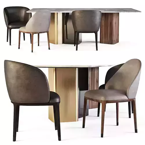 Meroni Colzani Dining Set - Portofino Table - Lungotevere Chairs 3D model